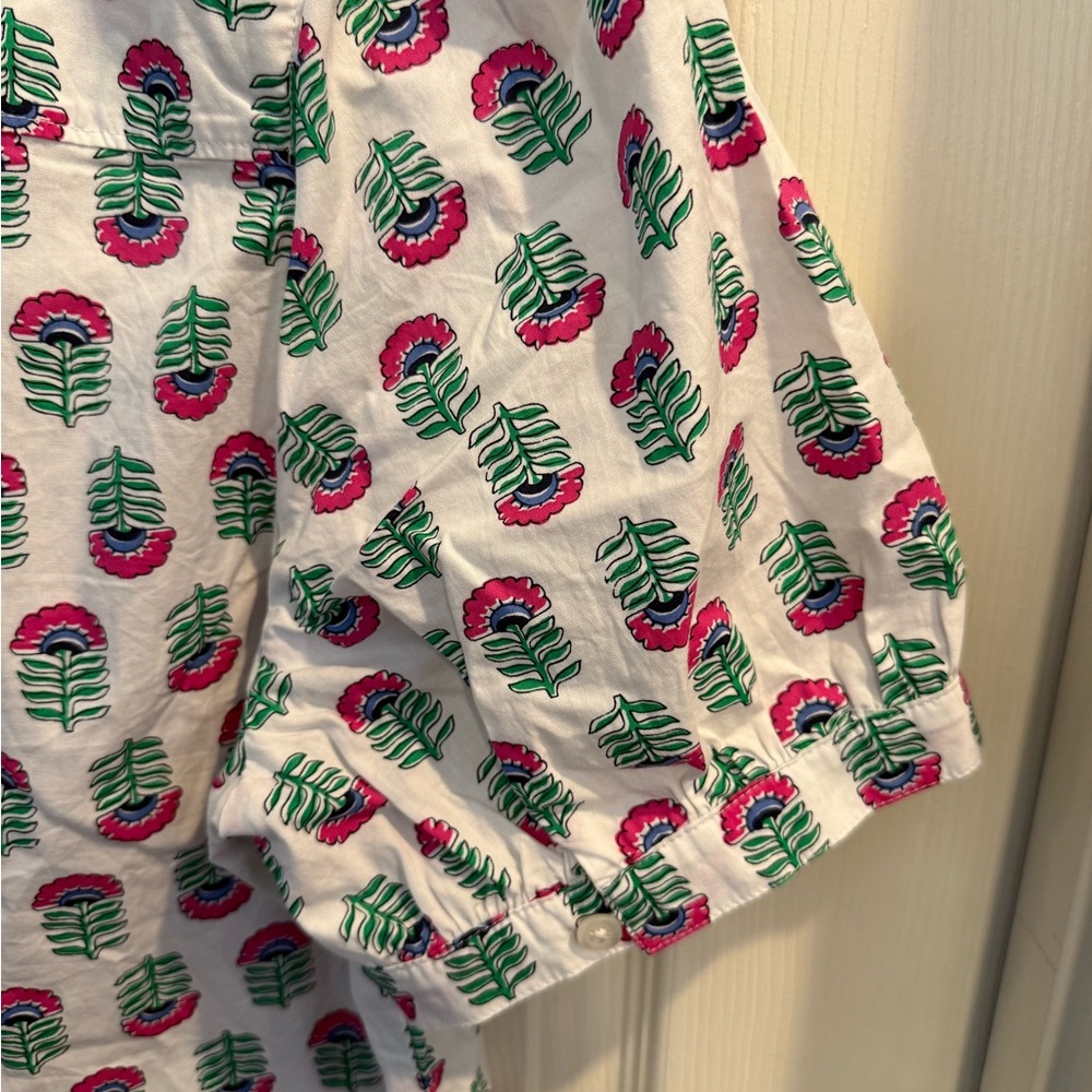 J. Crew White Top with Pink Floral & Green Leaf Pattern - Picture 7 of 8
